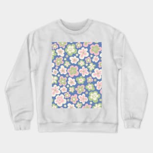 retro florals pattern, 70s groovy flowers, flower market, scandinavian florals, baby pink, baby blue, danish style Crewneck Sweatshirt